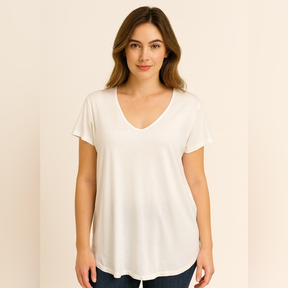 Max Mara silk ivory white v neck short sleeve top size 48/large old money - Picture 1 of 8
